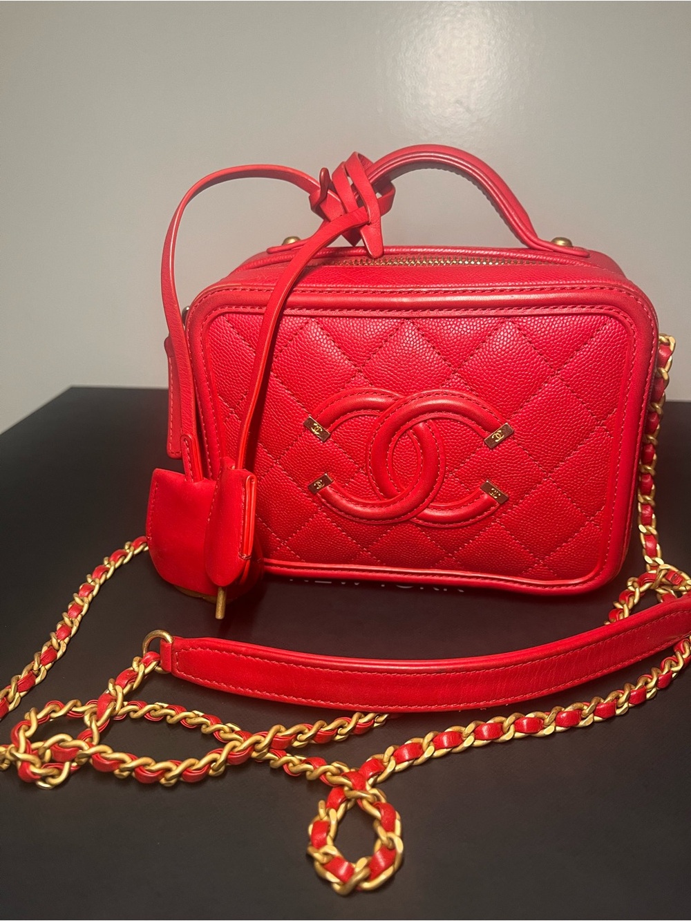 Authentic Chanel Small Caviar Filigree Vanity case bag